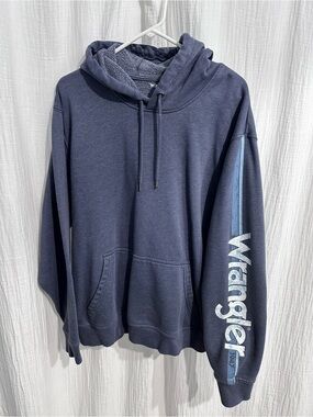 Wrangler Men's Dark Navy Pullover Hoodie with Sleeve Logo
